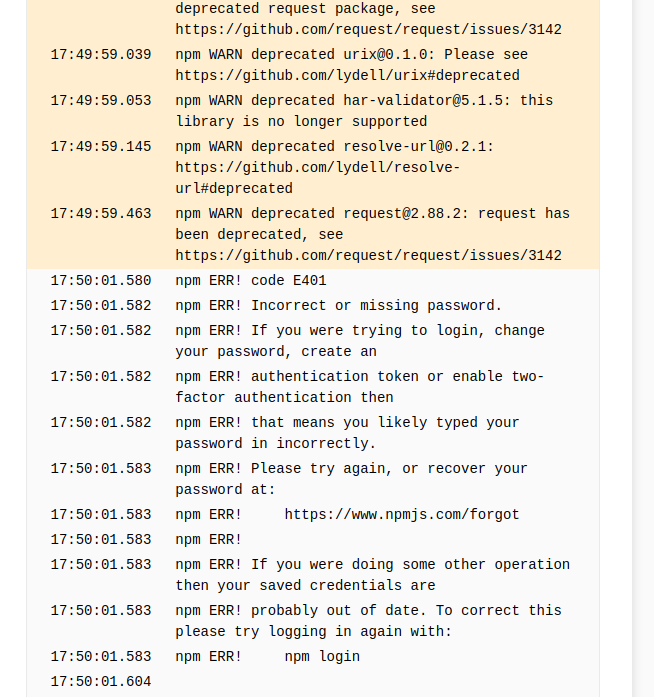 Npm Err Incorrect Or Missing Password